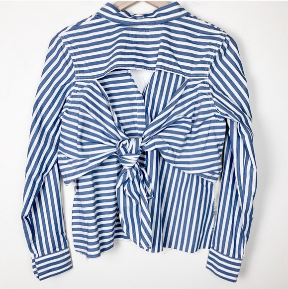 Current/Elliot Striped Des Shirt with Tie Back - Picture 4 of 8